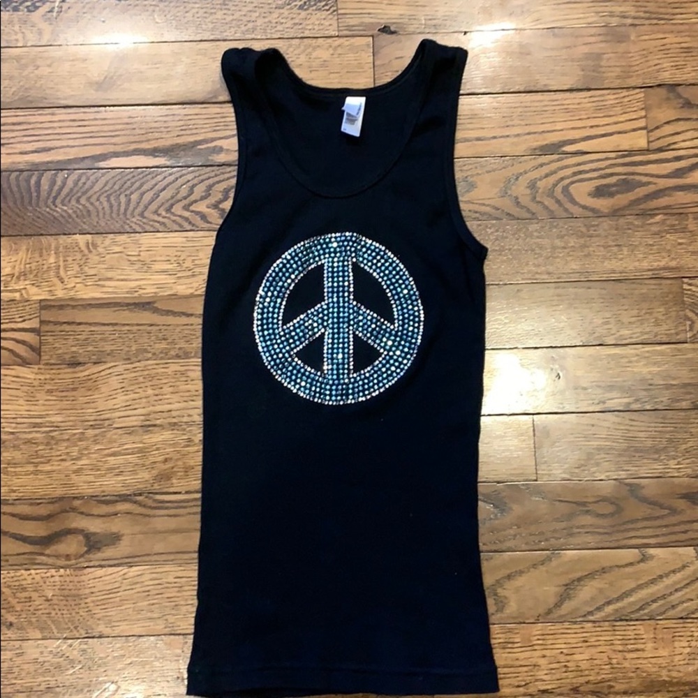 American Apparel Bedazzled Peace Ribbed Tank